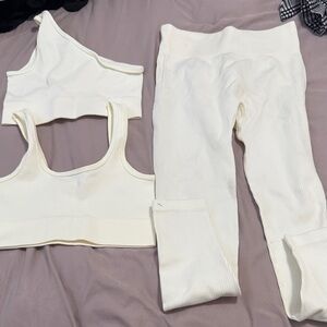 SHEIN Cream Sports Bra and Leggings Set